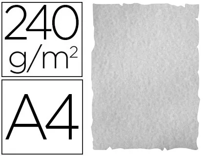 Papel de Cor Pergaminho com Cantos A4 240gr Cinza Pack de 10 Folhas
