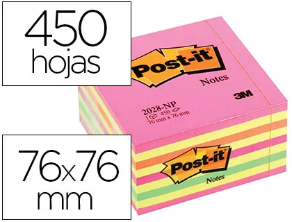 Bloco de Notas Adesivas Post-it 76x76 mm Cubo Cor Rosa Neon 450 Folhas