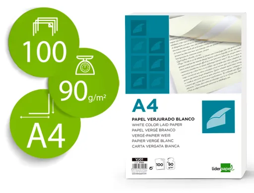 Papel Verge Din A4 90 gr Branco Pack de 100 Folhas