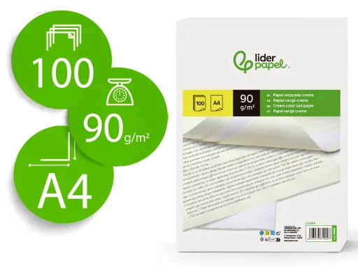 Papel Verge Din A4 90 gr Creme Pack de 100 Folhas