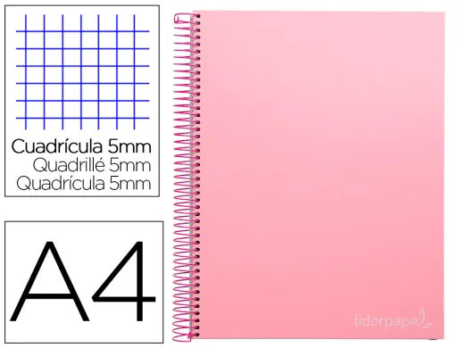 Caderno Espiral A4 Micro Jolly Tapa Forrada 140h 75 gr Cuadro 5mm 5 Bandas 4 Taladros Color Rosa