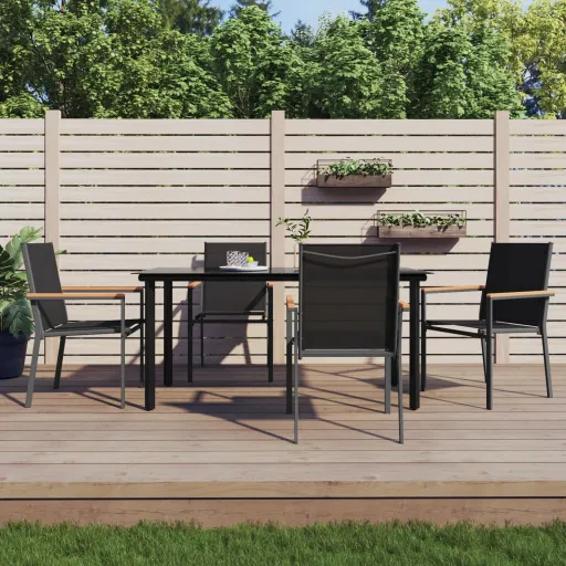Conjunto de Jantar para Jardim Textilene e Aço Preto (5 pcs)