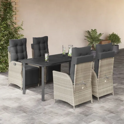 Conjunto de Jantar p/ Jardim c/ Almofadões Cinzento Claro (5 pcs)