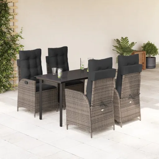 Conjunto de Jantar p/ Jardim c/ Almofadões Vime PE Cinza (5 pcs)