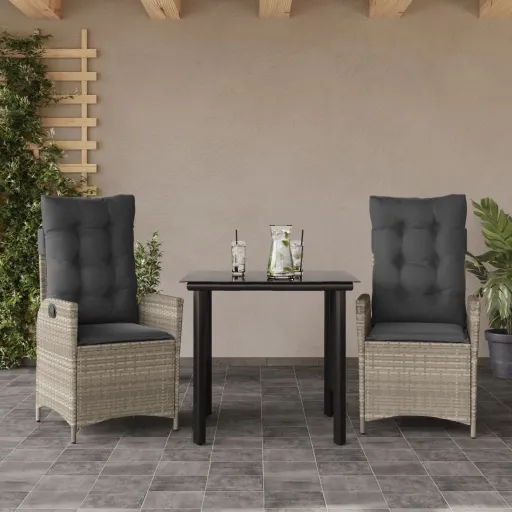Conjunto de Jantar p/ Jardim c/ Almofadões Cinzento Claro (3 pcs)