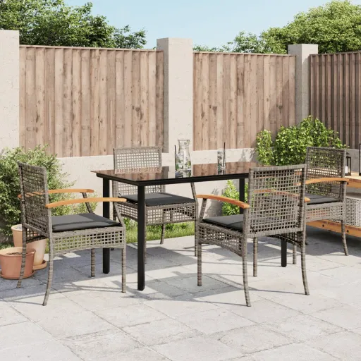 Conjunto de Jantar p/ Jardim c/ Almofadões Vime PE Cinza (5 pcs)