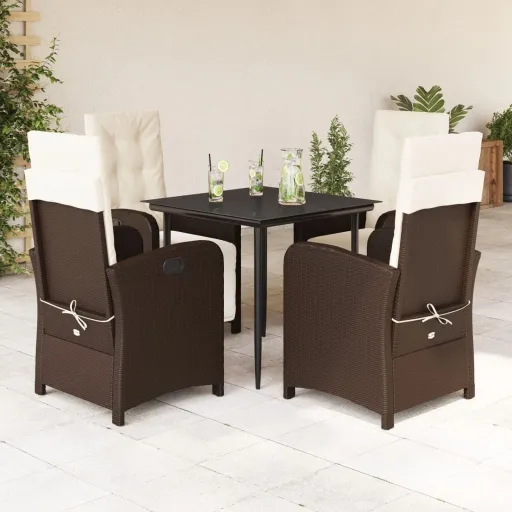 Conjunto Jantar p/ Jardim c/ Almofadões Vime PE Castanho (5 pcs)