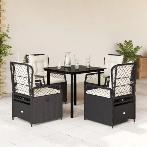 Conjunto de Jantar p/ Jardim c/ Almofadões Vime PE Preto (5 pcs)