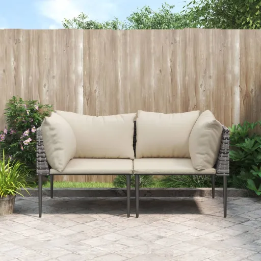 Sofás de Canto p/ Jardim c/ Almofadões   Vime PE Cinzento (2 pcs)