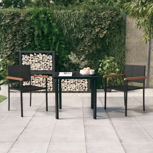 Conjunto de Jantar para Jardim Preto (3 pcs)