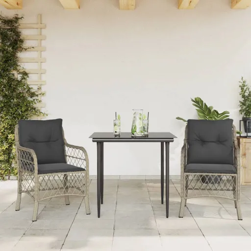 Conjunto Bistrô com Almofadões Vime PE Cinzento Claro (3 pcs)