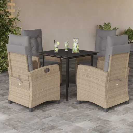 Conj. Jantar Jardim c/ Almofadões Vime PE Bege Misturado (5 pcs)