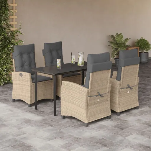 Conj. Jantar Jardim c/ Almofadões Vime PE Bege Misturado (5 pcs)