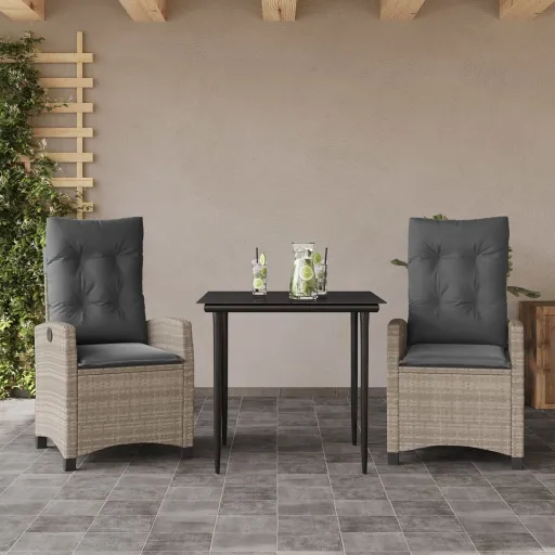 Conjunto de Jantar p/ Jardim c/ Almofadões Cinzento Claro (3 pcs)