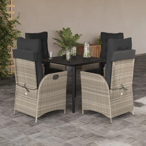 Conjunto de Jantar p/ Jardim c/ Almofadões Cinzento Claro (5 pcs)