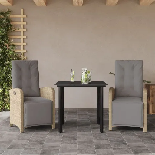 Conjunto Bistrô com Almofadões Vime PE Bege (3 pcs)