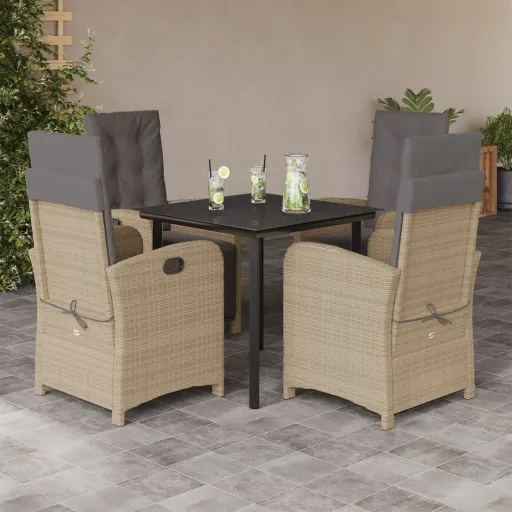 Conj. Jantar Jardim c/ Almofadões Vime PE Bege Misturado (5 pcs)