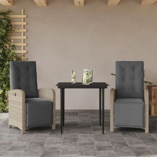 Conjunto Bistrô com Almofadões Vime PE Cinzento Claro (3 pcs)