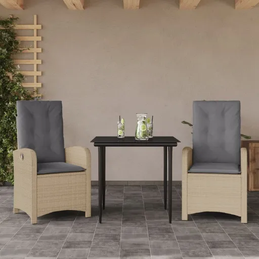 Conj. Jantar Jardim c/ Almofadões Vime PE Bege Misturado (3 pcs)