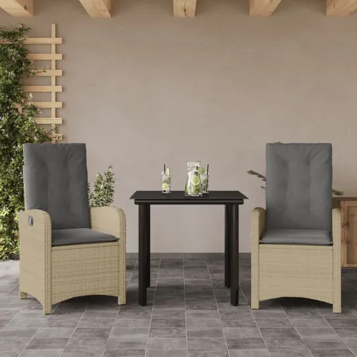 Conj. Jantar Jardim c/ Almofadões Vime PE Bege Misturado (3 pcs)