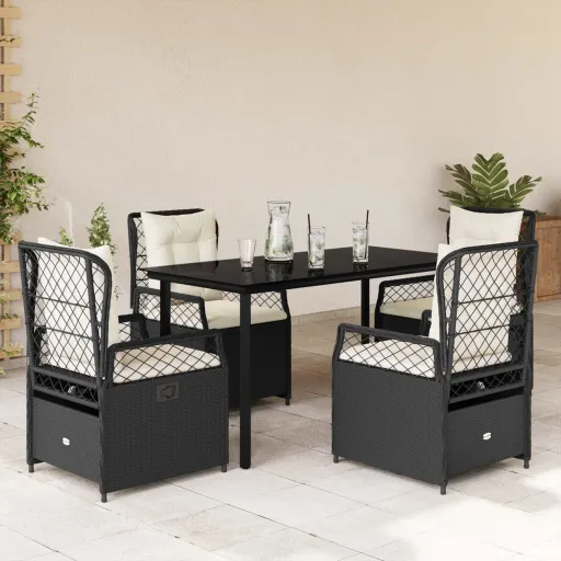 Conjunto de Jantar p/ Jardim c/ Almofadões Vime PE Preto (5 pcs)