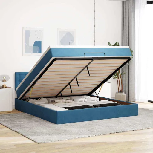 Estrutura de Cama Otomana com Colchão 160x200 cm Azul Escuro