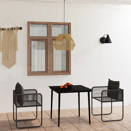 Conjunto de Jantar para Jardim Preto (3 pcs)