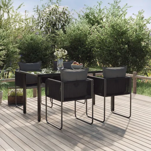 Conjunto de Jantar para Jardim Preto  (5 pcs)