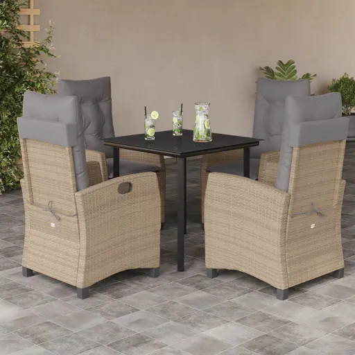 Conj. Jantar Jardim c/ Almofadões Vime PE Bege Misturado (5 pcs)