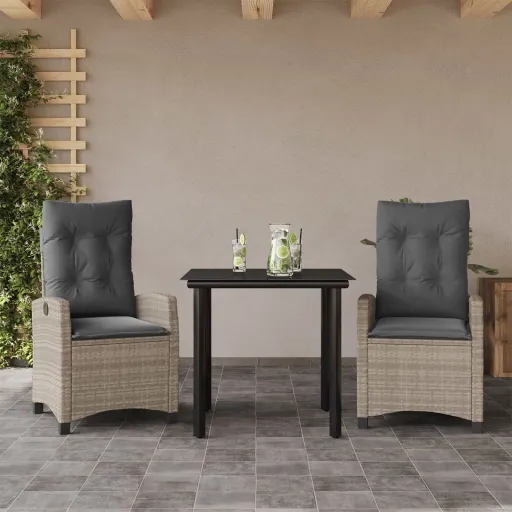 Conjunto de Jantar p/ Jardim c/ Almofadões Cinzento Claro (3 pcs)