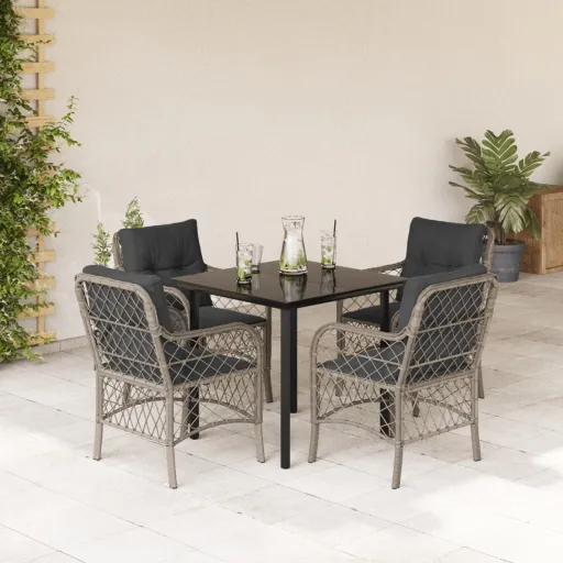 Conjunto de Jantar p/ Jardim c/ Almofadões Cinzento Claro (5 pcs)