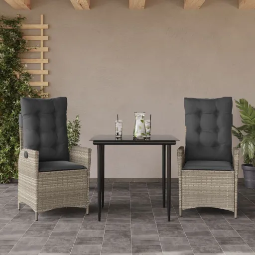 Conjunto de Jantar p/ Jardim c/ Almofadões Cinzento Claro (3 pcs)