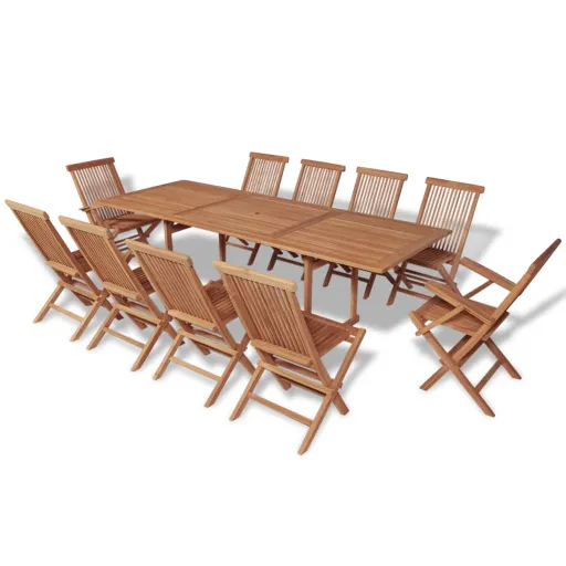 Conjunto Jantar Jardim c/ Cadeiras Dobráveis Teca Maciça (11 pcs)