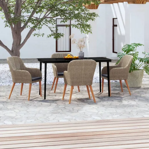 Conjunto de Jantar p/ Jardim c/ Almofadões Castanho (5 pcs)