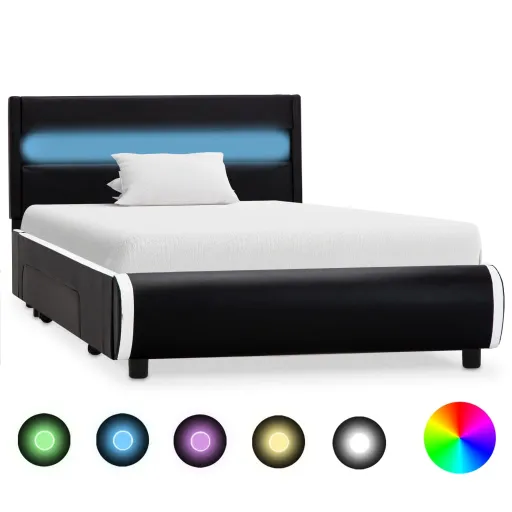Estrutura de Cama com LED 100x200 cm Couro Artificial Preto