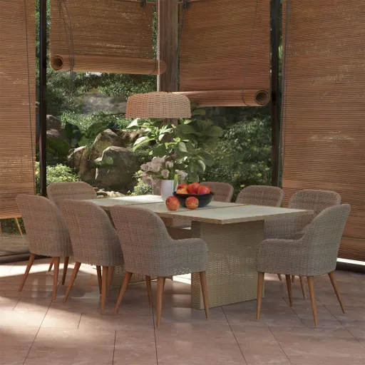 Conjunto de Jantar para Jardim Vime PE Castanho (9 pcs)