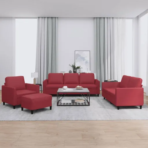 Conjunto Sofás c/ Almofadões Couro Artif. Vermelho Tinto (4 pcs)