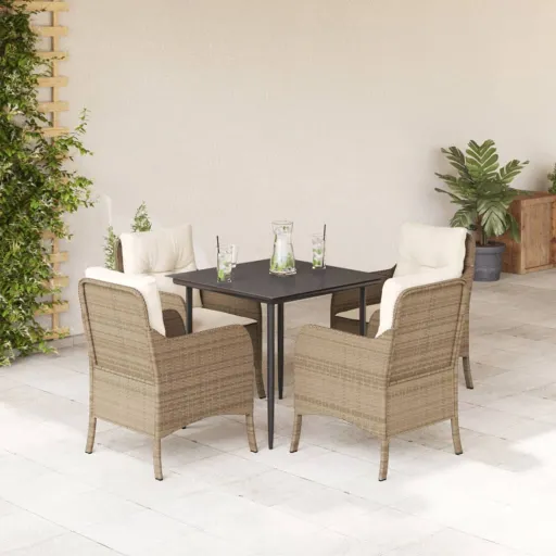 Conjunto de Jantar p/ Jardim com Almofadões Vime PE Bege (5 pcs)