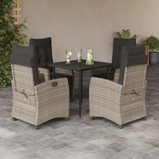 Conjunto de Jantar p/ Jardim c/ Almofadões Cinzento Claro (5 pcs)