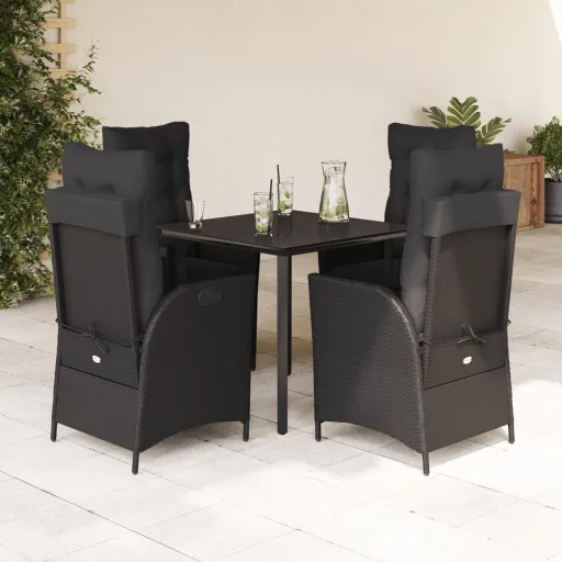 Conjunto de Jantar p/ Jardim c/ Almofadões Vime PE Preto (5 pcs)