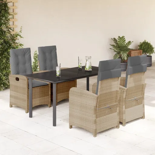 Conj. Jantar Jardim c/ Almofadões Vime PE Bege Misturado (5 pcs)