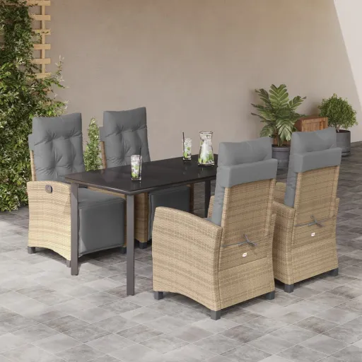 Conj. Jantar Jardim c/ Almofadões Vime PE Bege Misturado (5 pcs)