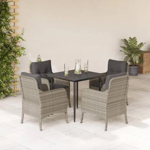 Conjunto de Jantar p/ Jardim c/ Almofadões Cinzento Claro (5 pcs)