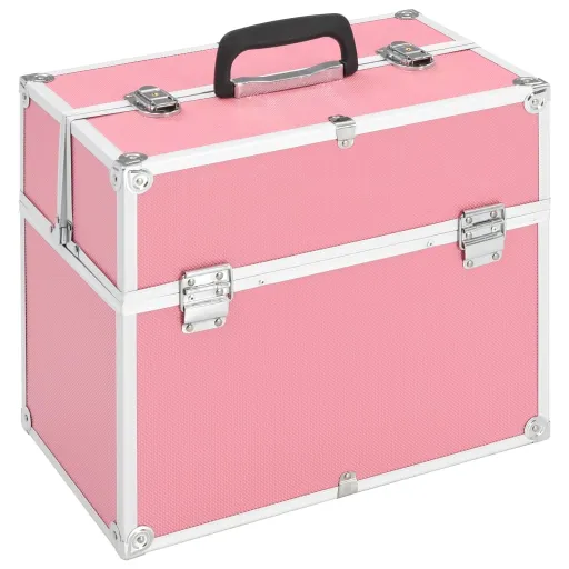 Caixa de Maquilhagem 38x23x34 cm Alumínio Cor-de-Rosa
