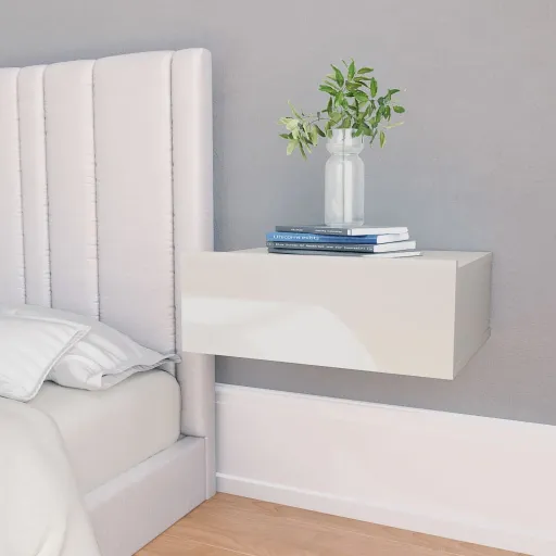 Mesas de Cabeceira Suspensas   40x30x15 cm Branco Brilhante (2 pcs)