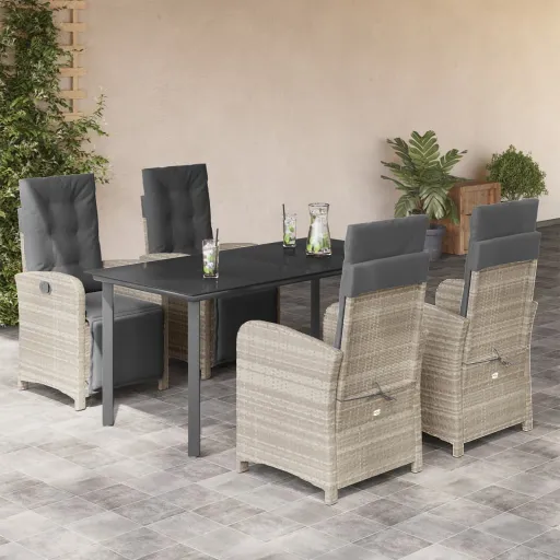 Conjunto de Jantar p/ Jardim c/ Almofadões Cinzento Claro (5 pcs)