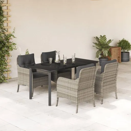 Conjunto de Jantar p/ Jardim c/ Almofadões Cinzento Claro (5 pcs)