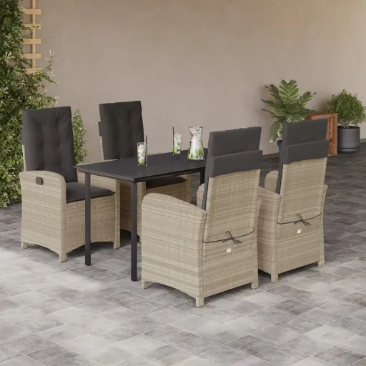 Conjunto de Jantar p/ Jardim c/ Almofadões Cinzento Claro (5 pcs)