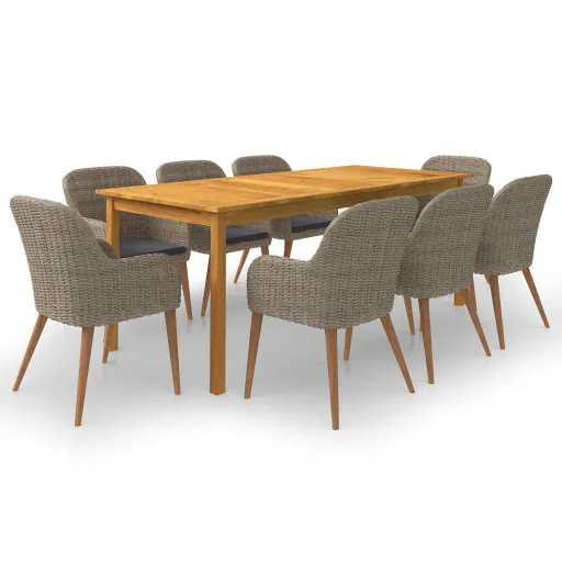 Conjunto de Jantar para Jardim Castanho (9 pcs)