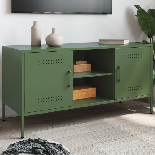 Móvel de TV 100,5x39x50,5 Aço Verde-Azeitona